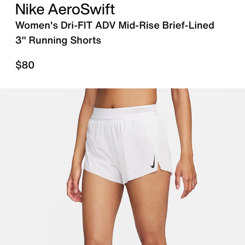 Women’s Nike AeroSwift Shorts. Size Medium - White.